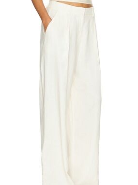 Wide Leg Linen-Blend Pants in Ivory